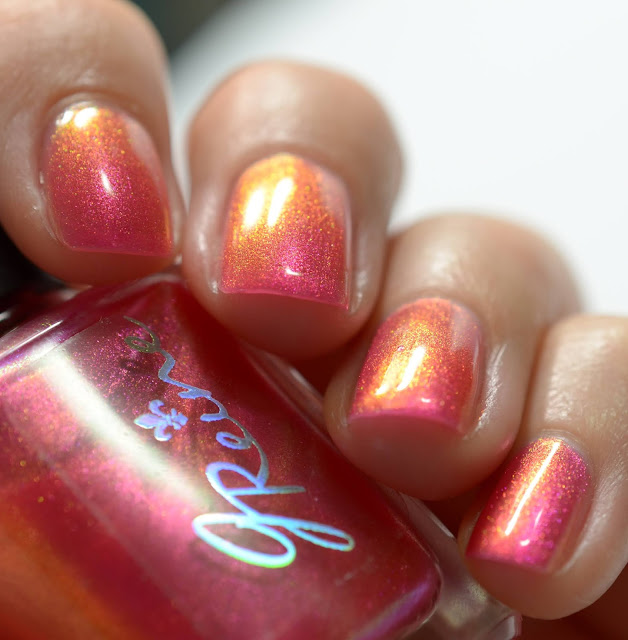 Hot pink nail polish with shimmer