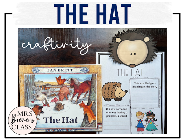 The Hat Jan Brett book activities unit with literacy printables, reading companion activities, lesson ideas, and a craft for winter in Kindergarten and First Grade