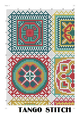 Easy crochet granny squares motifs ornaments cross stitch pattern - Tango Stitch