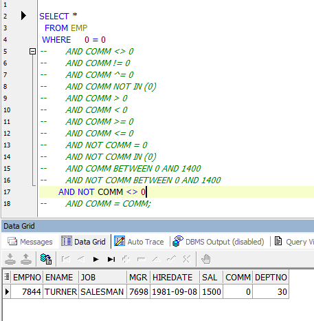 NOT <> 0