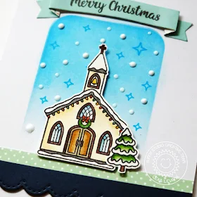 Sunny Studio Stamps: Christmas Chapel Elegant Navy Blue Mint Christmas Card by Lexa Levana
