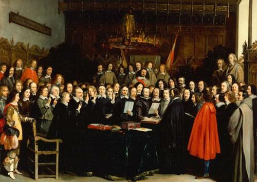 Signing of the Peace of Westphalia, in Münster 1648, painting by Gerard Ter Borch