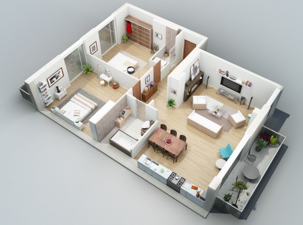 Gambar Denah Apartemen 3D Sederhana Modern