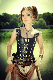 face tattoo music notes leather boddice steampunk girl woman