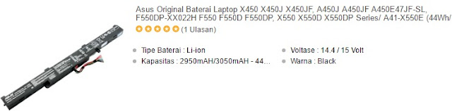 harga baterai laptop asus x550 series dan a450 series