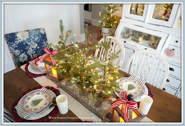 Cottage -Farmhouse -Christmas- Dining -Room -Tablescape-Christmas-Trees-Centerpiece--From My Front Porch To Yours