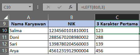 rumus excel left