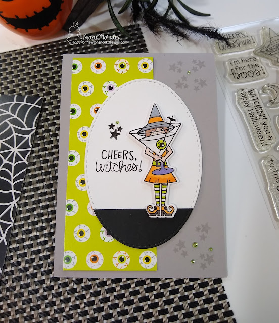 Cheers, Witches Card by Diane Morales | Brooms & Boos Stamp Set, Halloween Time Paper Pad and Oval Frames Die Set by Newton's Nook Designs #newtonsnook #handmade