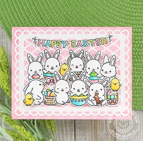 Sunny Studio Stamps: Chubby Bunny Frilly Frames Dies Happy Easter Card by Juliana Michaels