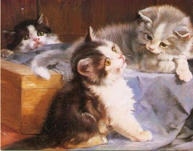 Painting of three kittens by Julius Adam 