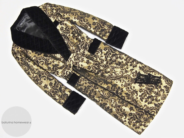 Mens english dressing gown quilted silk jacquard paisley robe smoking jacket