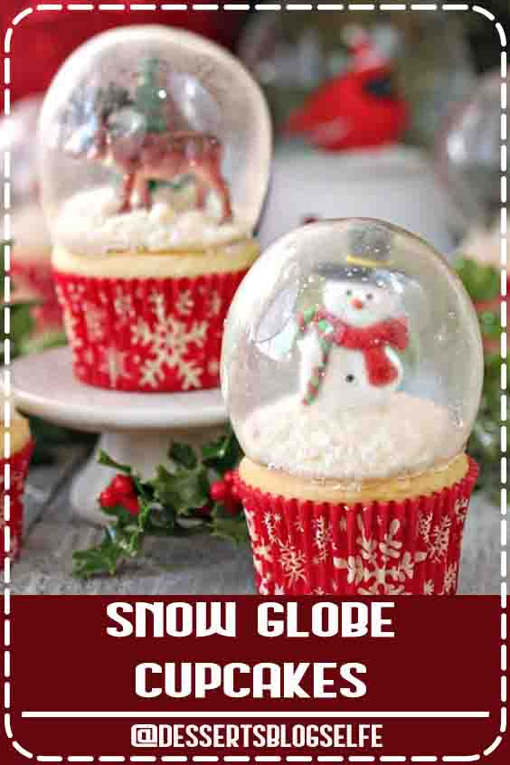 These gorgeous Snow Globe Cupcakes are topped with edible gelatin bubbles. That’s right–you can eat both the cupcakes AND the globe! They look so amazing and impressive, and are perfect for the holidays! Snow Globe Cupcakes - the BEST Christmas cupcakes! Made with gelatin bubbles, so the entire cupcake is edible! | From SugarHero.com #DessertsBlogSelfe #sugarhero #snowglobecupcakes #christmascupcakes #DessertsforParties #christmas #creamcheeses