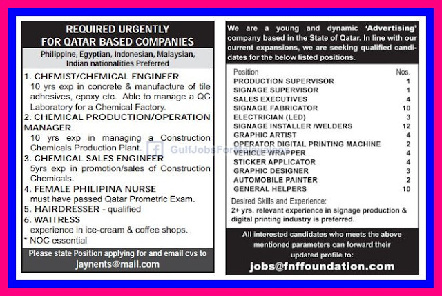 Required Urgently For Qatar Based Companies