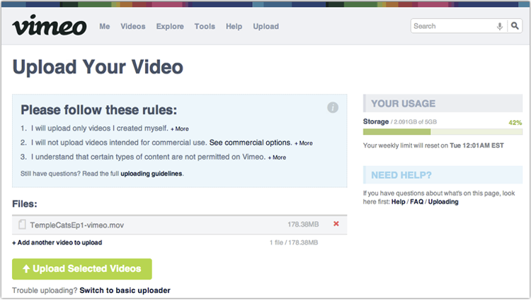 Upload selected videos