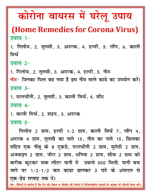 कोरोना वायरस से बचाव के लिए घरेलू उपाय, आयुर्वेदिक चिकित्सा व आहार दिनचर्या, एकुप्रेसेर पॉइंट (Corona virus - Ayurvedic Prevention Form Viruses and Influenza )