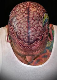 3d brain tattoo covering the head