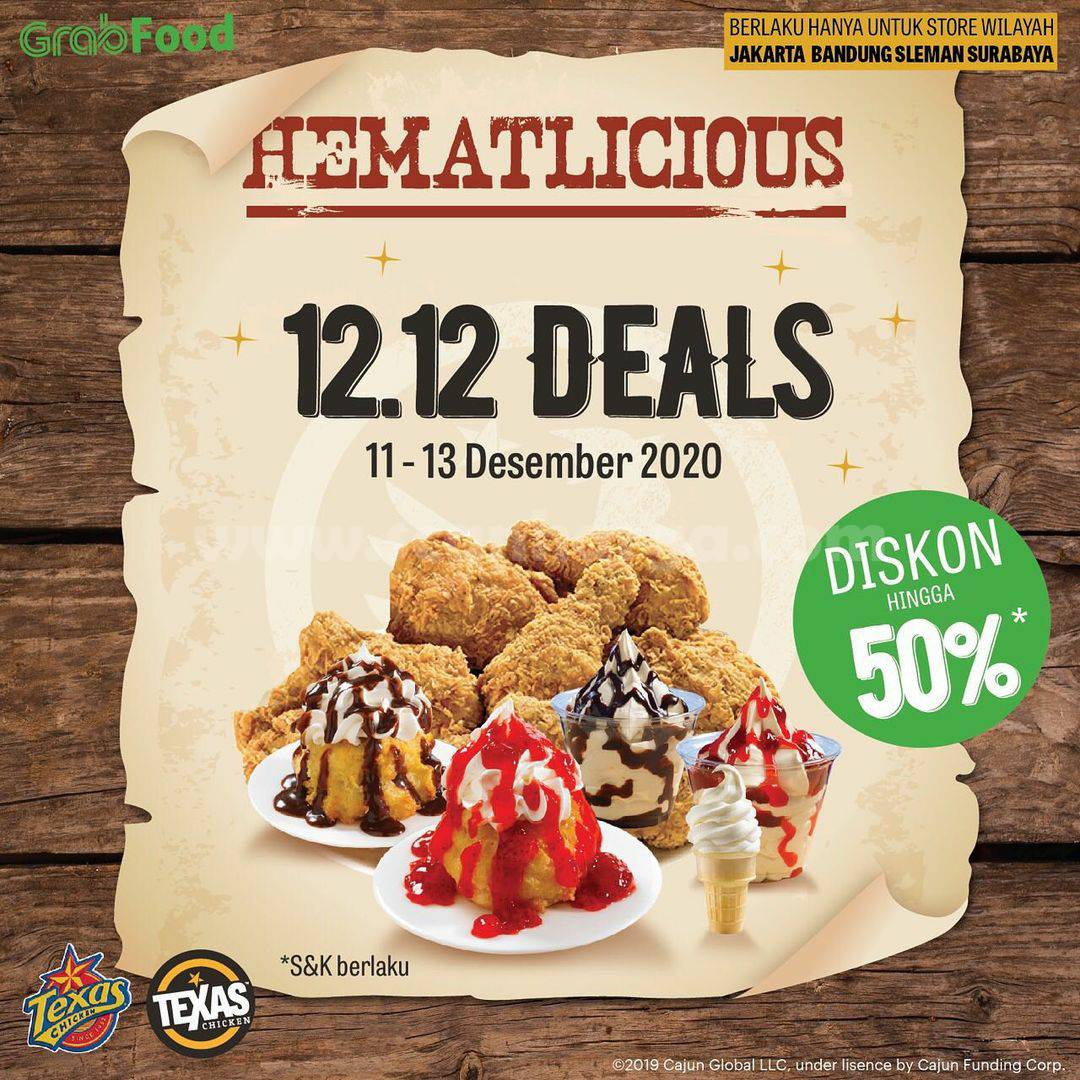 Texas Chicken Promo 12.12 Deals - Diskon Hingga 50% pesan via Grabfood