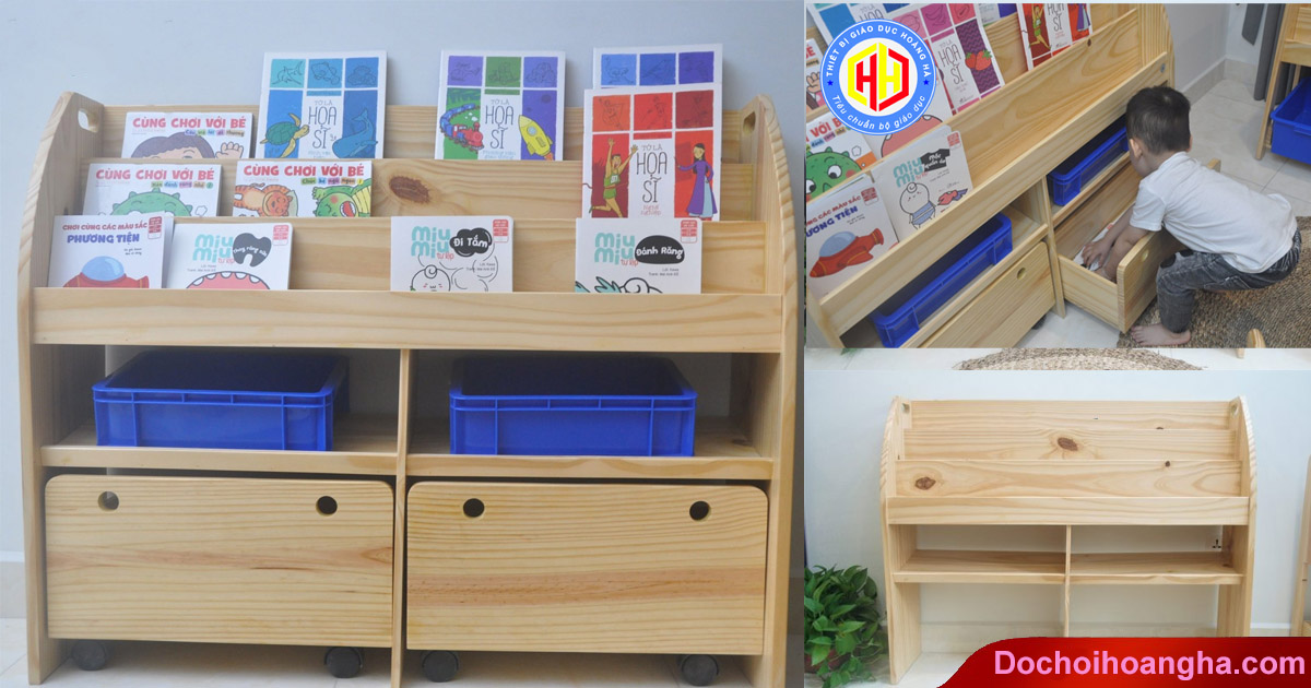Kệ sách gỗ Montessori hình thành tính cách ngăn nắp, gọn gàng