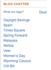 Screen shot from AOL news showing tag cloud with list toggle button