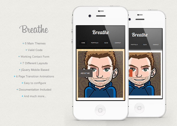 Breathe - HTML5 jQuery Mobile Based Template - Mobile Site Templates