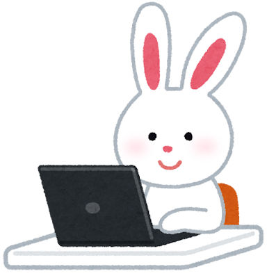 コンピューターを使うウサギのキャラクター