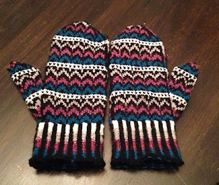 Mittens made with Brown Sheep wool from the Candyland Mitten Pattern from Ravelry.