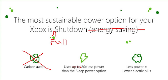 Xbox One Series sustainable power option full shutdown energy saving