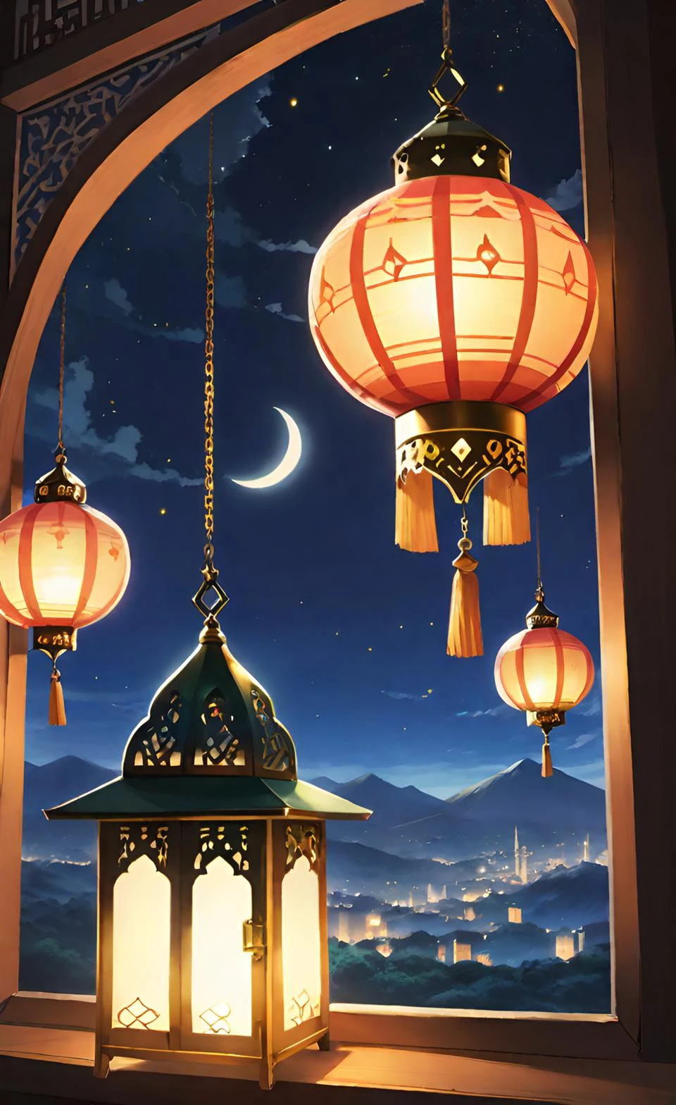 خلفية شاشة فانوس رمضان كرتونية عالية الجودة