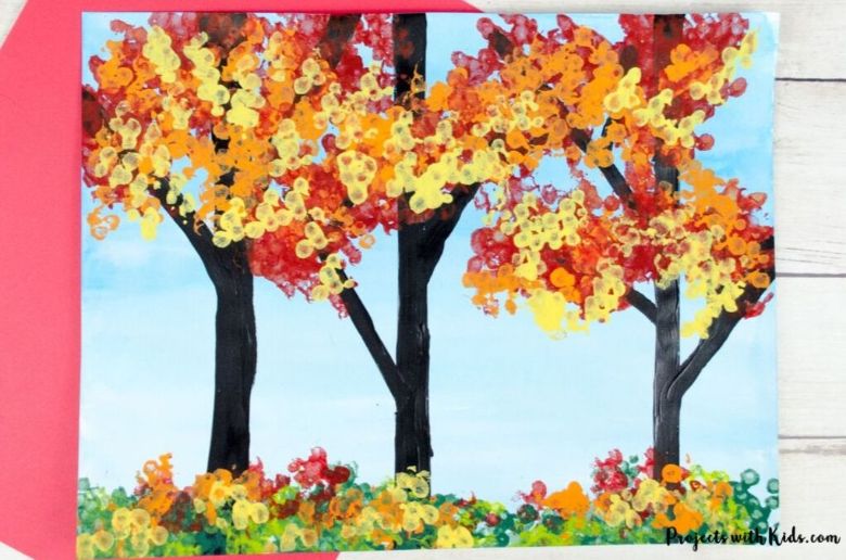 Fall tree q tip painting idea for kids