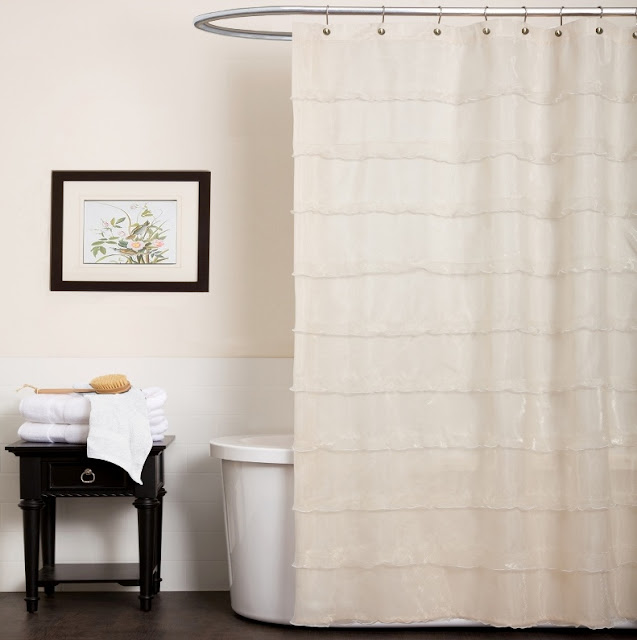 White Color Bathroom Shower Curtain Sets