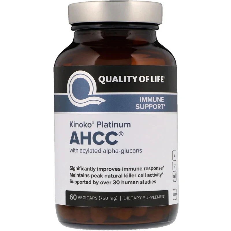 Quality of Life Labs, Kinoko Platinum AHCC, иммунная поддержка, 750 мг, 60 растительных капсул