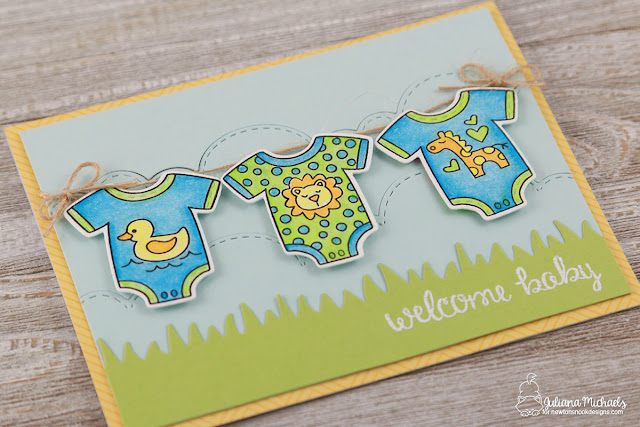 Welcome Baby Card by Juliana Michaels featuring Newton's Nook Designs Lovable Laundry Stamp and Die Set