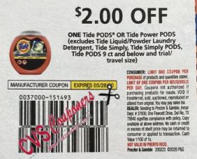 $2.00/1 Tide Pods or Power Pods Coupon from "P&G" insert week of 2/23/20.