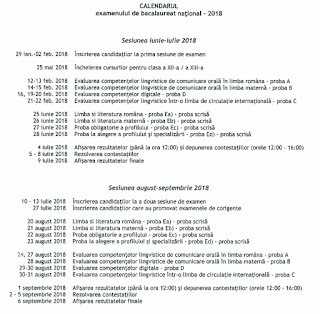 Calendar bacalaureat 2018