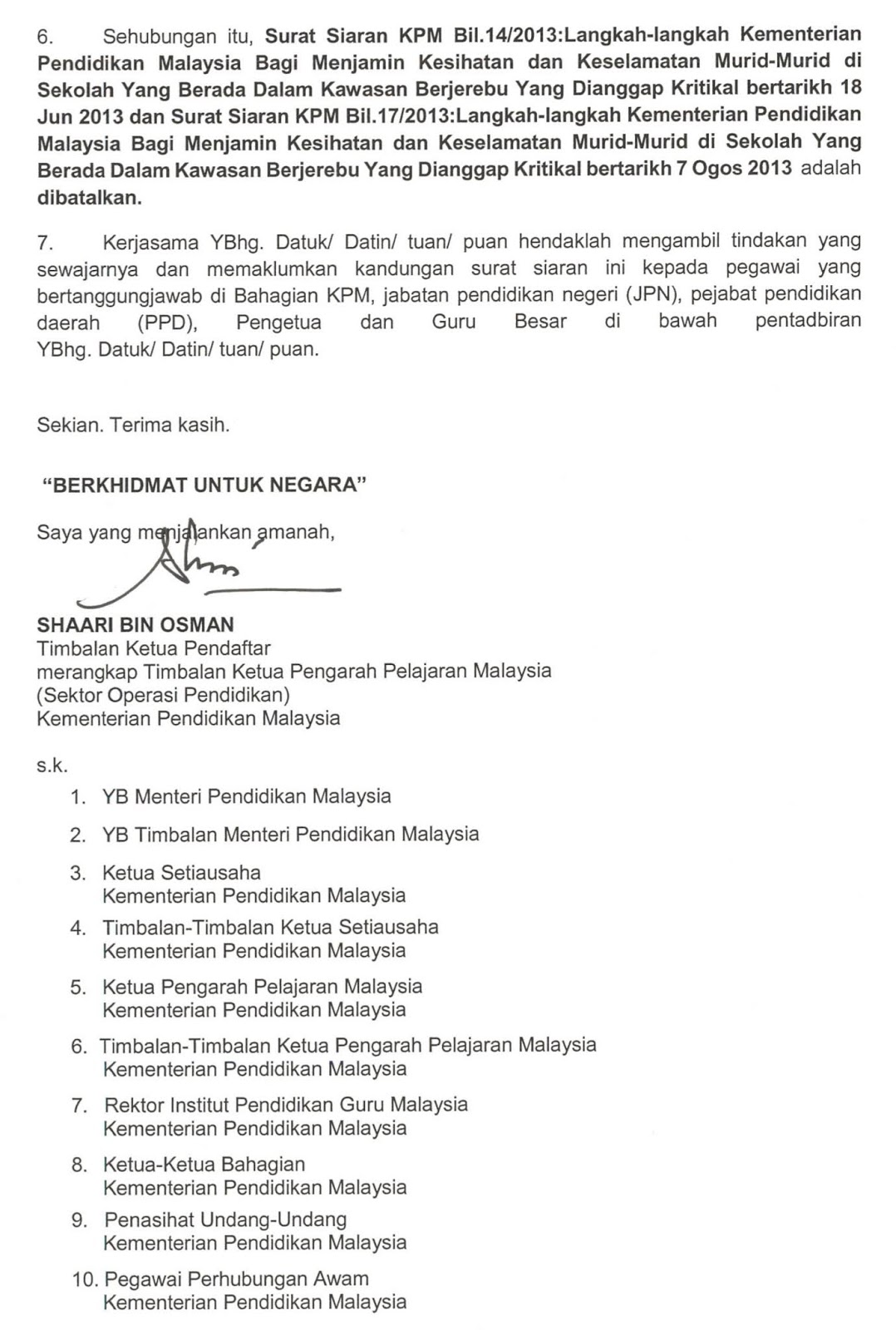 Surat Cuti Sekolah Jerebu