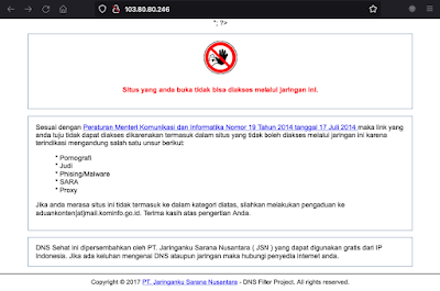 Indonesia internest censorship PT Jaringanku Sarana Nusantara