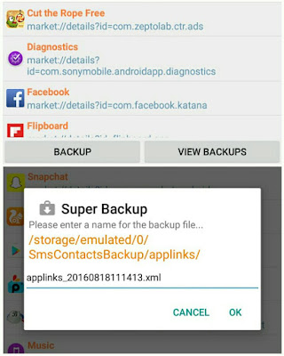 Backup app links