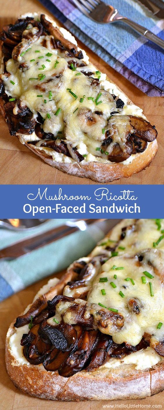 This Mushroom Ricotta Open-Faced Sandwich is a delicious vegetarian sandwich recipe that mushroom lovers will go nuts for! 