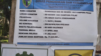 Bangunan Ruang UKS SDN 145/1 Terkesan Asal Jadi