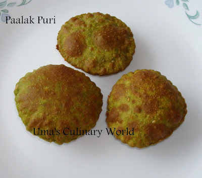 palak or spinach puri