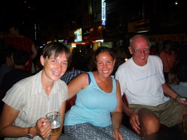 Jo Julie and Spike enjoying street side beers.JPG Jo Julie and Spike enjoying street side beers