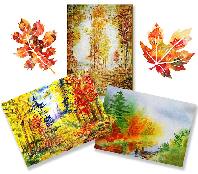 Fall Autumn Watercolor Landscapes by the artist Irina Sztukowski