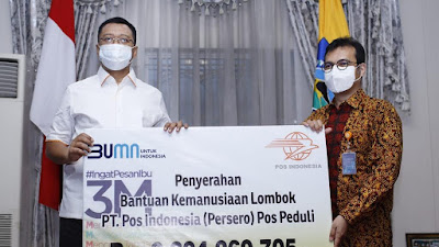 Pos Indonesia Serahkan Bantuan Peduli Gempa Bumi Lombok Sebesar Rp.2,204 Miliar