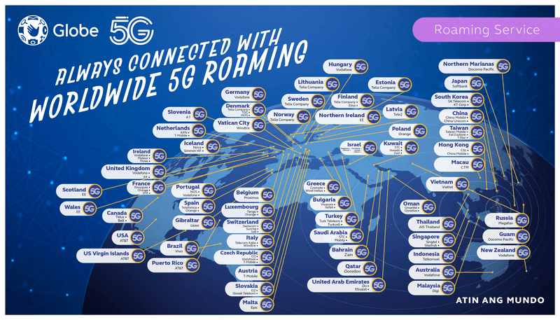 Globe's 5G roaming now available in 67 foreign markets