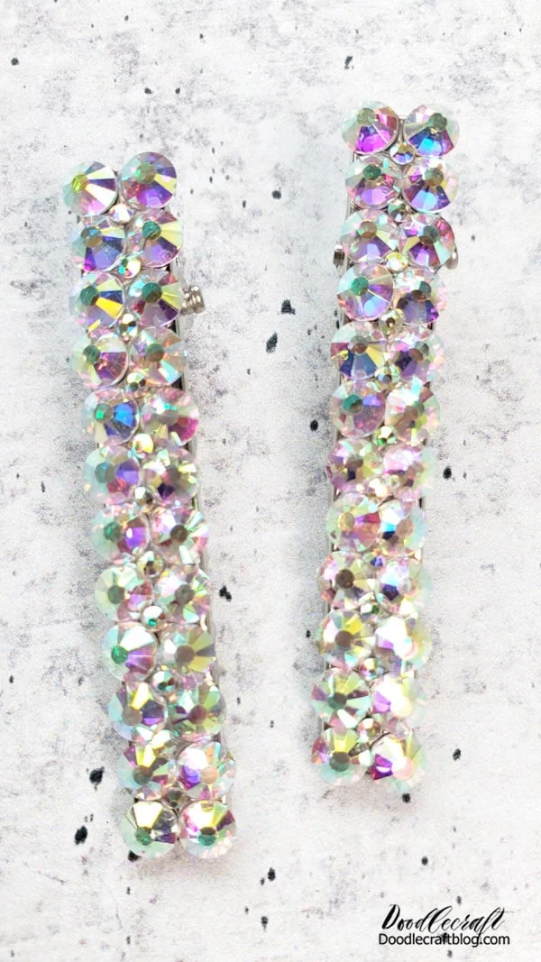 Repeat the process for a second clip--if you are like me and like pairs. Or just make a bunch of them to gift, sell or share.   Now the rhinestone hair clips are ready to gift, wear and enjoy!