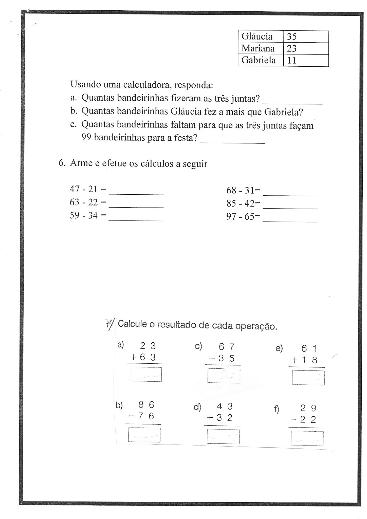 Atividade de Matemática: Subtração - Ensino Fundamental