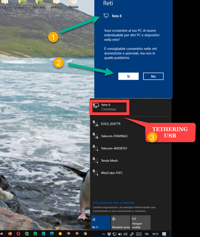 connessione con il tethering USB