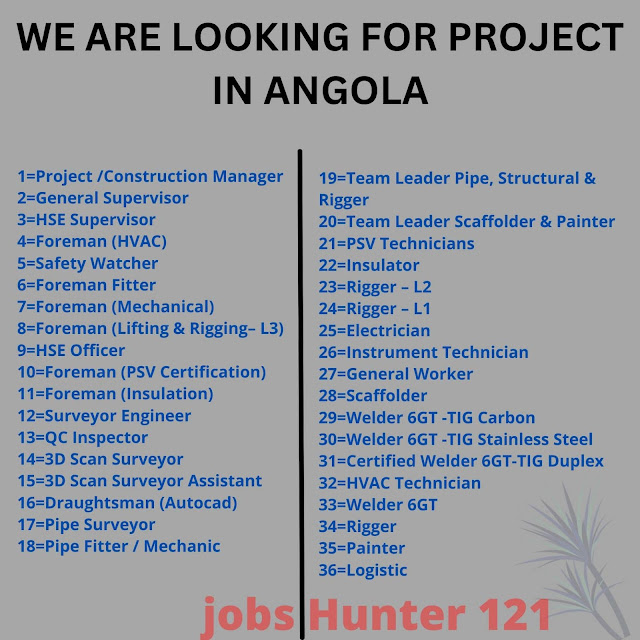 WE ARE LOOKING FOR PROJECT IN ANGOLA