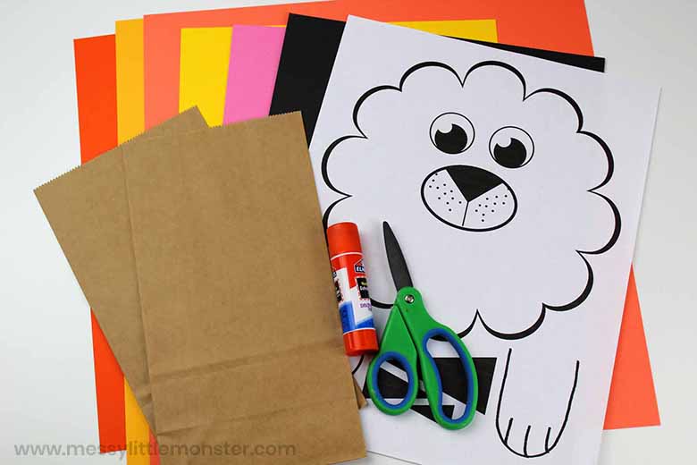 paper bag puppet lion craft template