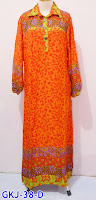gamis katun rayon motif oranye | khisan fashion jual busana muslim cantik harga murah